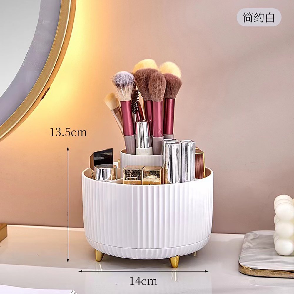 360° Rotating Makeup Brush Organizer Plastic Cosmetic Storage with 5 Compartments - Multi-Functional Cosmetic Box